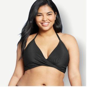 Shade & Shore Black Rib Wrap-Front Bikini- NWT